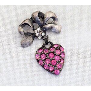 Vintage Pink Dangling Heart Brooch - Y1